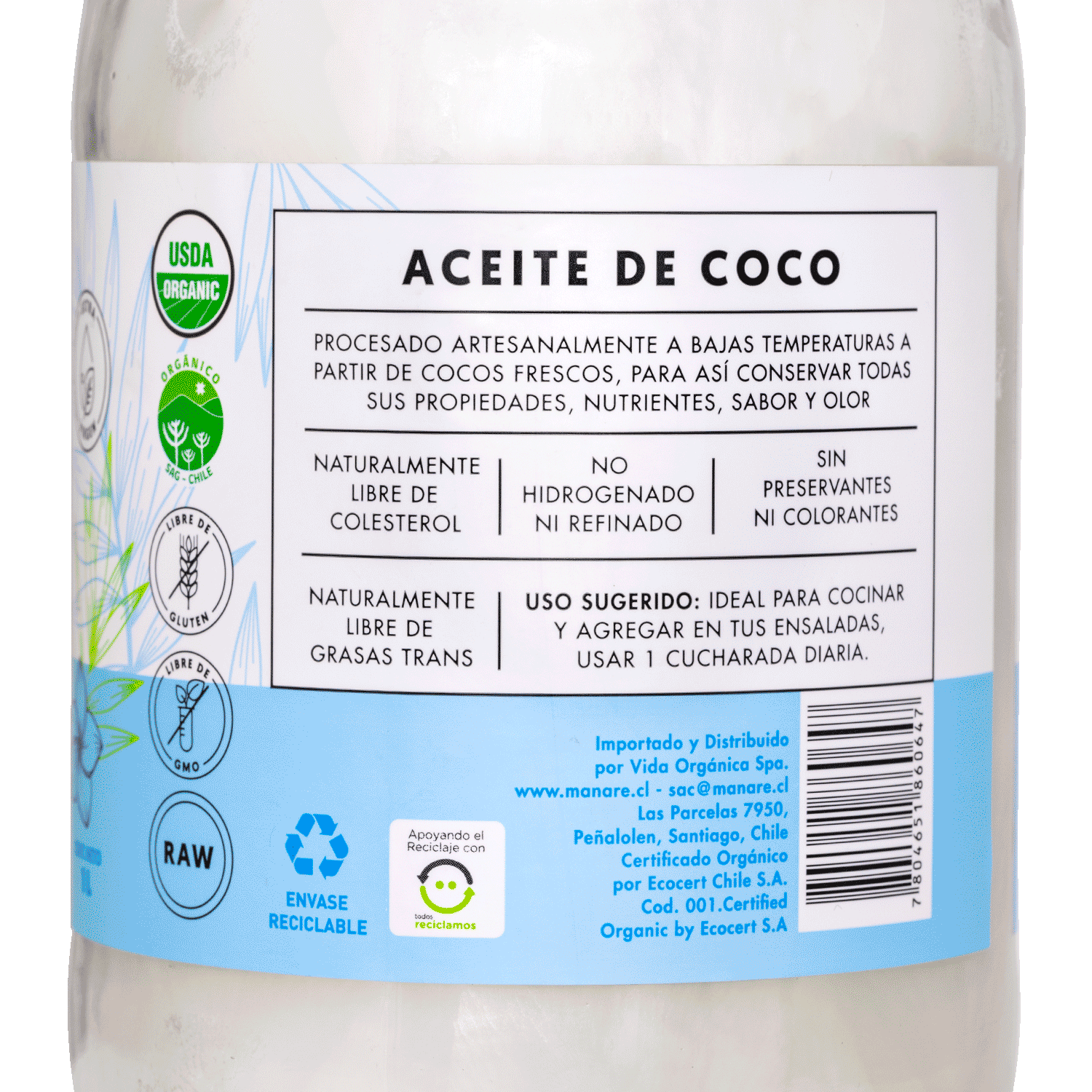 Aceite de Coco Orgánico Manare 6x1Lt