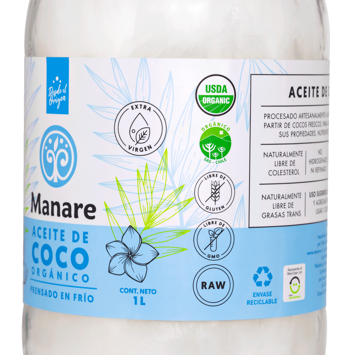 Aceite de Coco Orgánico Manare 6x1Lt