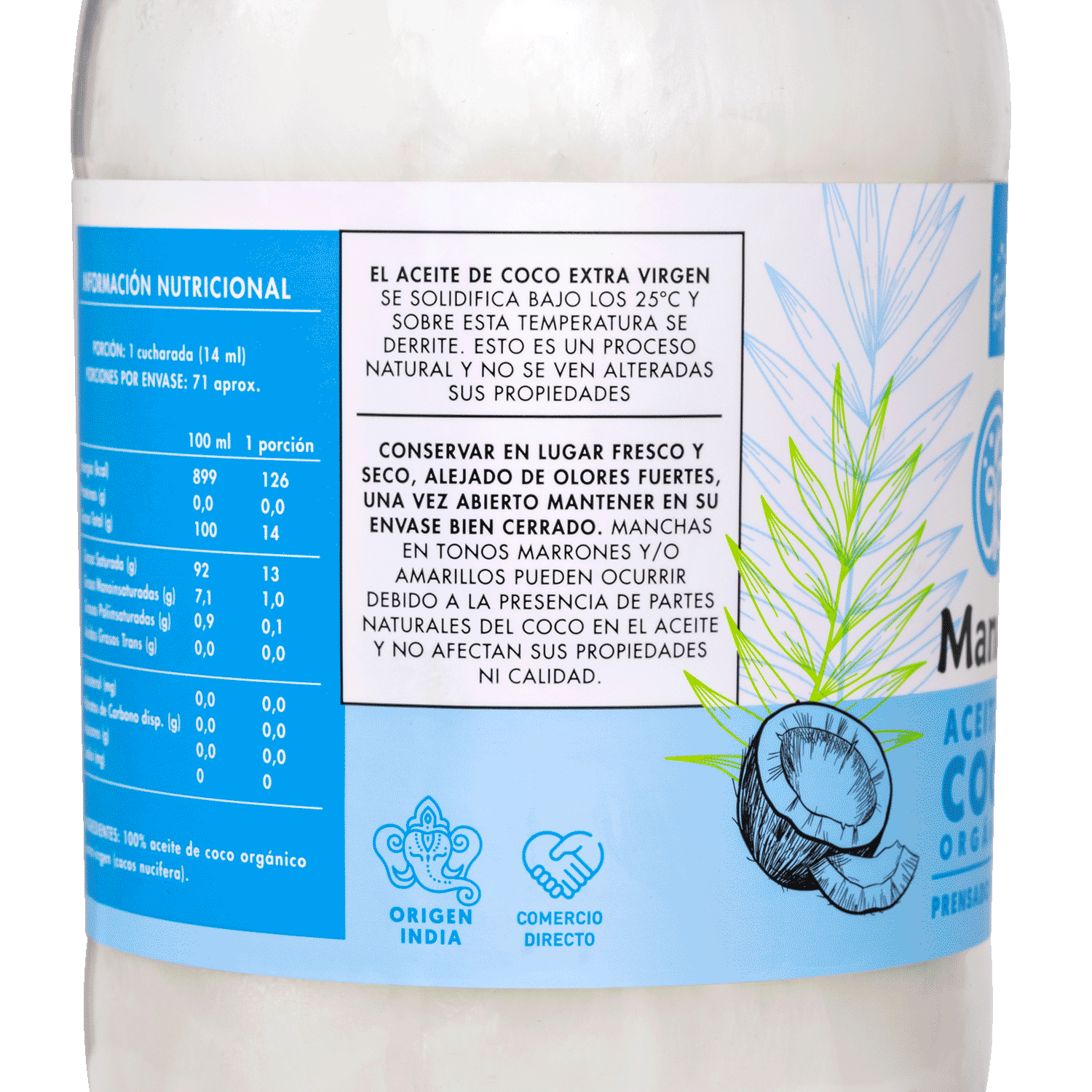 Aceite de Coco Orgánico Manare 6x1Lt