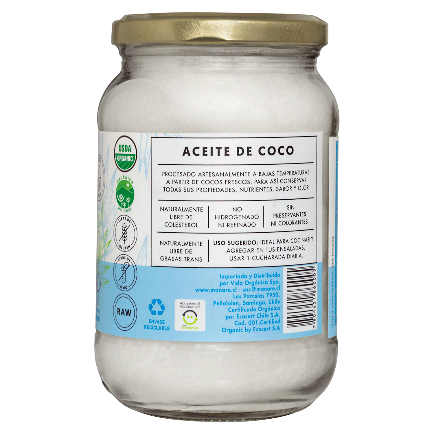 Aceite de Coco Orgánico Manare 6x500ml
